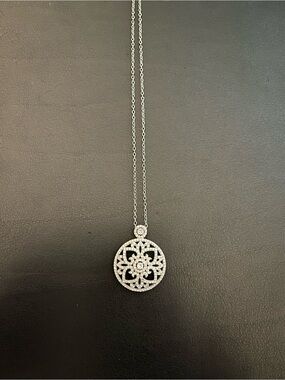 Macy's Silver Floral Filigree Pendant Necklace - Silver and Cubic Zirconia